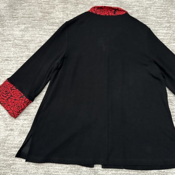 Ali Miles Jacket Womens Large Black Red Rose Trim 3/4 Sleeve Button Front - Picture 6 of 14